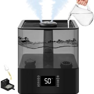 6L Humidifiers for Bedroom Large Room, Cool and Warm Mist Humidifiers for Nursery & Plants, Mist Top Fill Desk Humidifiers Essential Oil Diffuser with Adjustable Mist,360NozzleAuto Shut-Off-Black