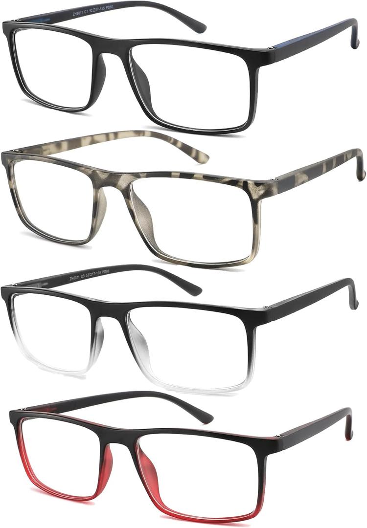 4-Pack Mens Reading Glasses Computer Reading Fashionable Frame Blue Light Blocking,Full Frame Readers Anti UV/eye fatigue(+3.0x Magnification Strength)