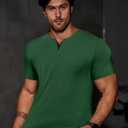 Dokotoo Men Mens Henley Shirts Short Sleeve Summer Casual V Neck Cotton Tee Shirts (L)