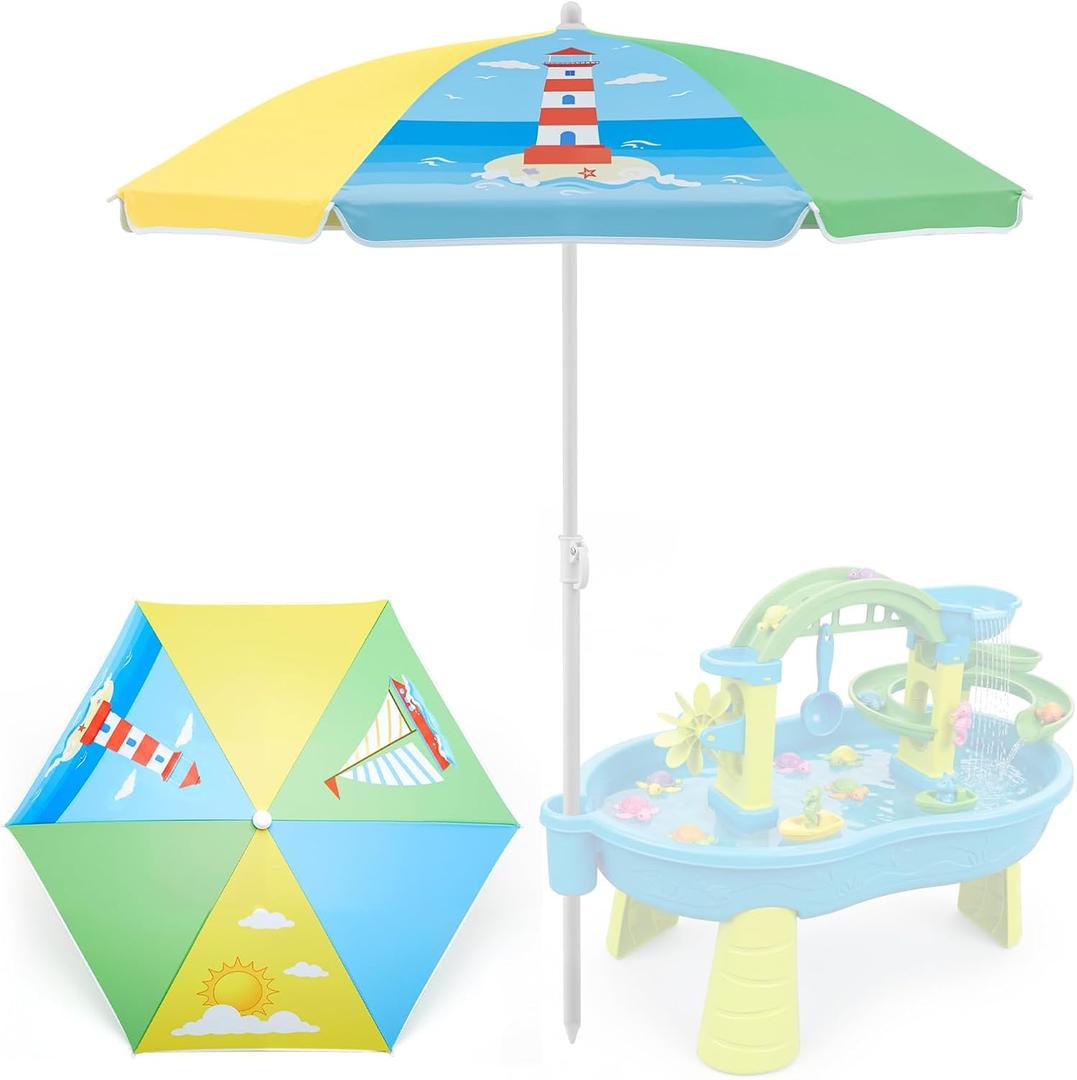 Water Table Umbrella Kids Outdoor Stand,Boat Theme | Replacement Canopy with Pole for Kids Tables, Beach Shade for Toddlers Sandbox Camping Garden Pool Picnic Outdoor Play