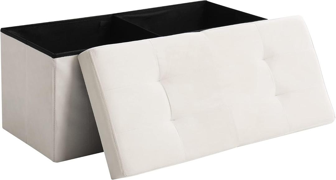 Storage Ottoman Bench Foldable Seat Footrest Shoe Bench End of Bed Storage with Flipping Lid, 75L Storage Space, 30 inches Velvet Cream