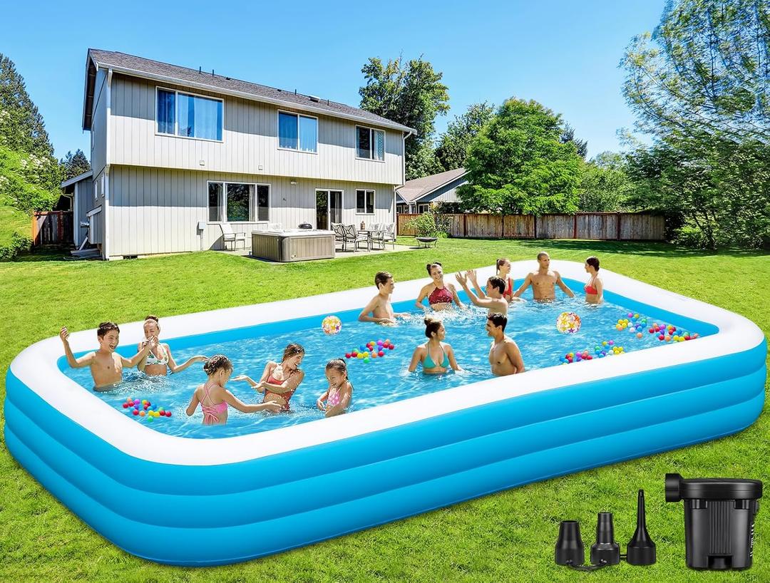Extra Large Inflatable Pool for Adults, 180"x76"x22" Oversized Thickened Swimming Pool with Air Pump, Full Size Family Big Blow Up Pools for Backyard Garden Lawn Indoor Outdoor Summer Water Party