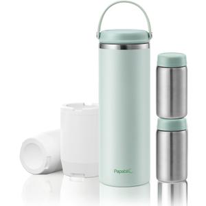 Papablic Innovative 360 CapsuleChill Breastmilk Cooler for 36H Safe Storage, 20oz Stress-Free Portable Breast Milk Chiller with 2pcs Stainless Steel Baby Bottles for Work & Travel, Mint Green