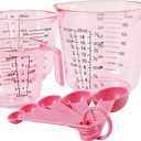 Pink Plastic Measuring cup Measuring spoon Set: 3 Stackable Liquid Measuring Cups 150/300/600ml and 5 Spoons 1.25-15ml, Used to Create Pink Kitchen Themes, Baking, Cooking