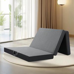Tri Folding Mattress Twin Size - Memory Foam Tri-fold Handle & Non-Slip Bottom, Portable Foldable Sofa Bed Floor Chair for Travel RV Camping Guest Yoga - 6 Inch, 75"x38"x6"