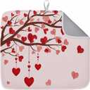 Valentine's Pink Day Dish Drying Mat Love Tree Drying Matt Kitchen Counter Absorbent Microfiber Quick Dry Mats Red Pink Heart Valentines Day Dishes Drainer Home Decor 18x24 Inch