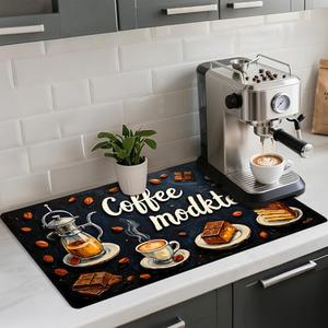 AOHMPT Coffee Mat 17"x32" - Extra Large Absorbent Non Slip Dish Drying Mat,Coffee Bar Accessories,Kitchen Counter Protector for Coffeemaker, Sink, Dining Decor