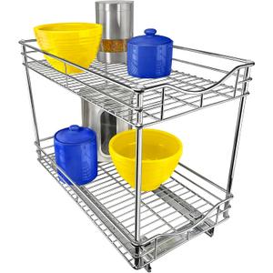 LYNK PROFESSIONAL Pull Out Cabinet Organizer - 11" x 21" - Slide Out Drawer for Kitchen Cabinets - Sliding Pantry Shelves - Roll Out Shelf for Pots, Pans  2 Tier (11x21 Dbl Chrome)