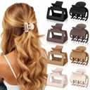 8 Pcs Medium Hair Clips for Women Girls - 2 Styles Rectangle and Double Row Teeth Small Claw Clips for Thin Fine Thick Hair, Matte Non-slip Strong Hold Jaw Clips Hair Accessories, Brown