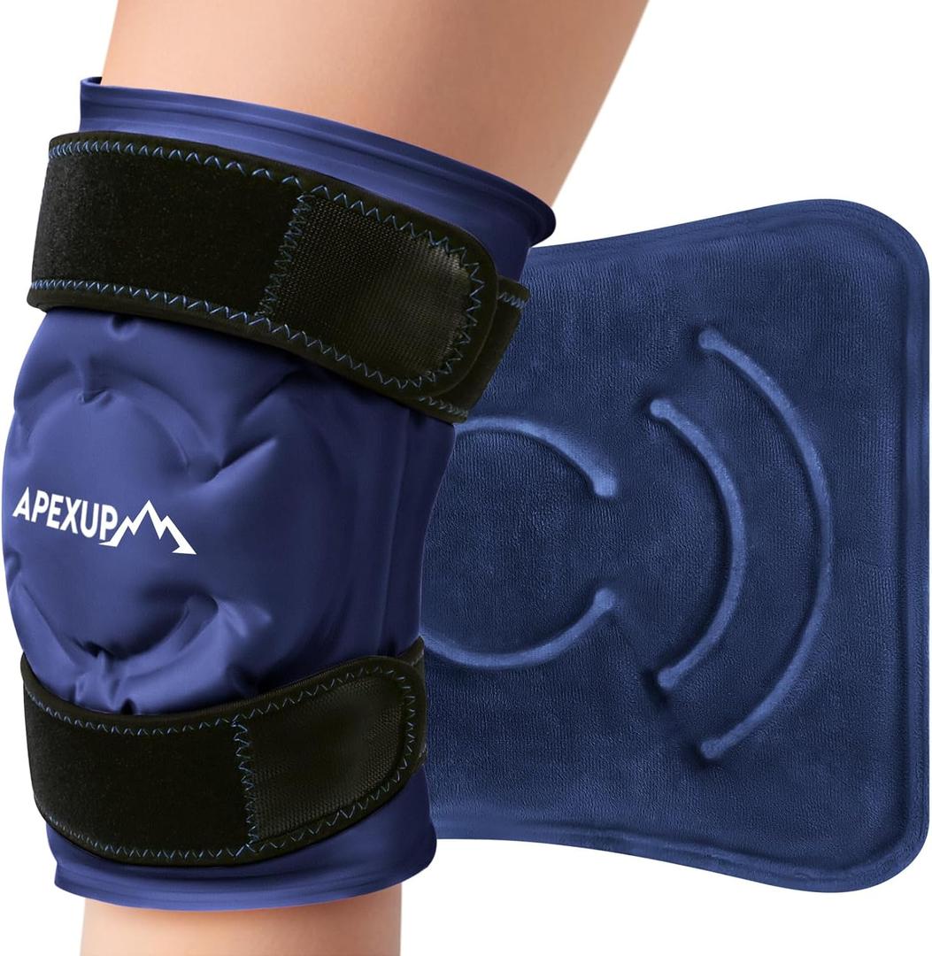 APEXUP Ice Pack for Knee Pain Relief, Large Reusable Wrap After Surgery, Flexible Gel Cold Pack for Injuries, Pain Relief for Back, Shoulder, Elbow, Ankle and Leg (Navy Blue, L, 1Pack)