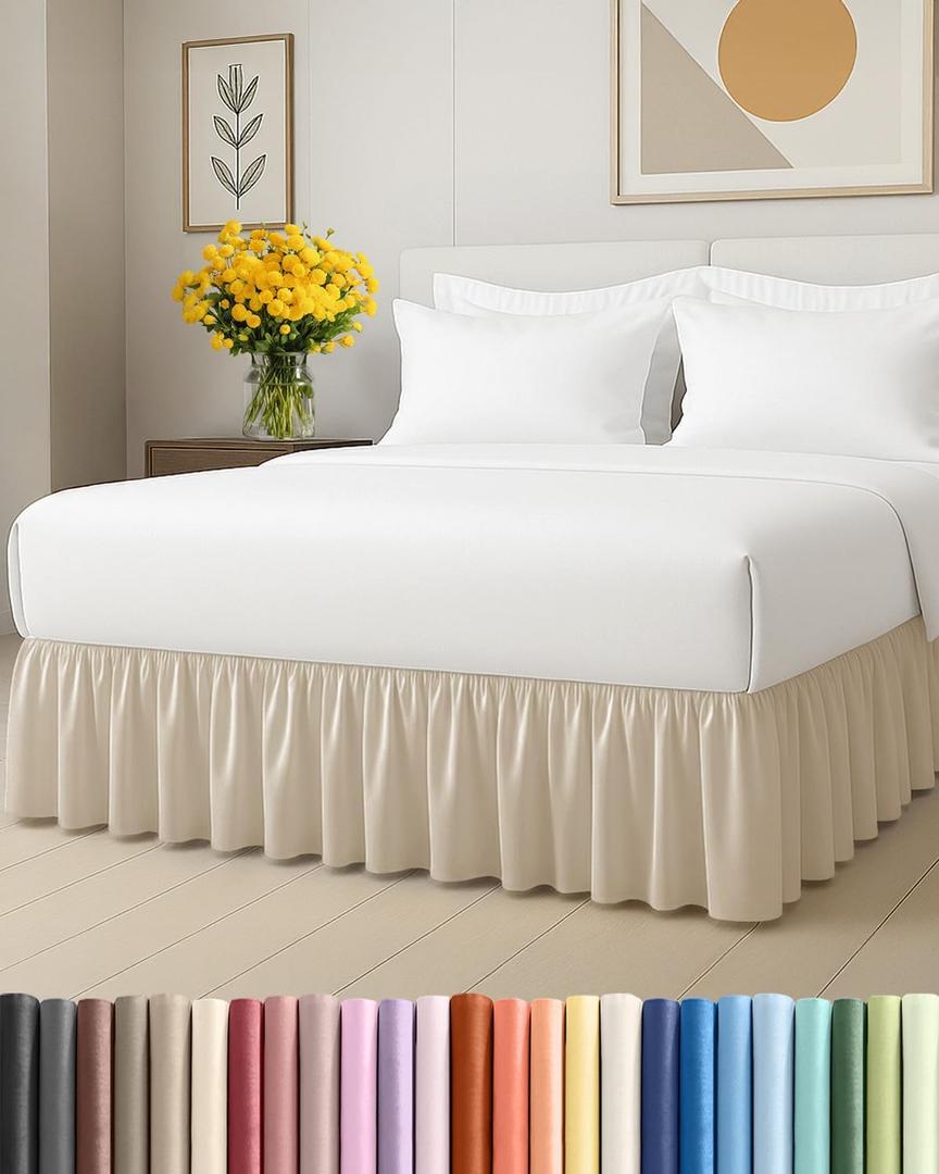 Bedskirt Queen Size Ruffle - 18 inch Drop Dust Ruffle Bed Skirt with Platform - Ultra-Soft, Easy Fit, Premium Hotel Quality - Wrinkle, Fade & Shrink Resistant - for Women, Men, Kids and Teens - Wheat