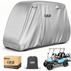 10L0L Golf Cart Cover 2/4/4+2 Passenger for Yamaha EZGO Club Car, Heavy Duty 420D Waterproof Windproof Durable Oxford Golf Cart Cover with 3 Zipper Doors for All-Weather Protection (Black/Silver), Size: L- For 2/2+2/4 Passenger Cart