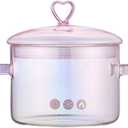 Pink Glass Saucepan with Lid and Handle, 1.5L/50oz Glass Cooking Pot, Safe for Pasta, Soup, Milk, Baby Food