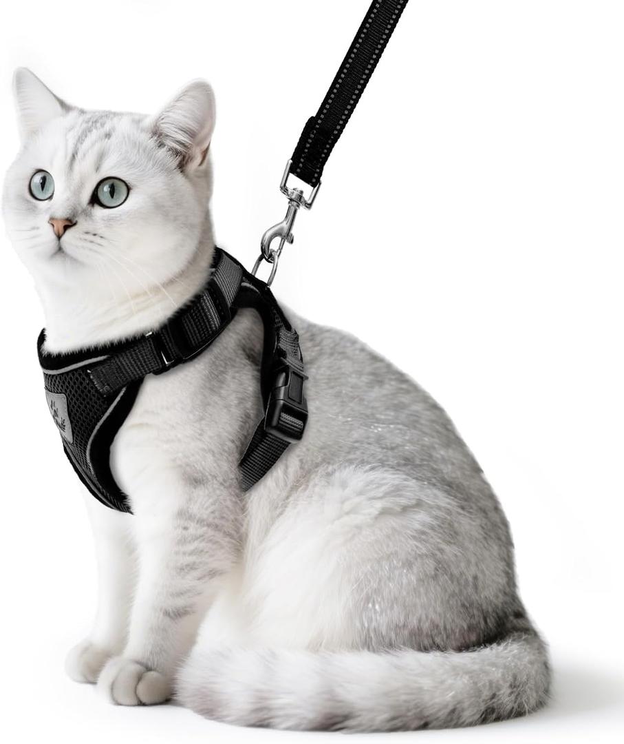 PUPTECK Cat Harness and Leash Set Escape Proof Reflective Cat Walking Harness Adjustable Soft Breathable Mesh Vest for Small Pets, Black, S (S (NECK 9.5"-11", CHEST 13"-16"))