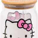 Silver Buffalo Sanrio Hello Kitty Halloween Spooky Skeleton Glass Jar Tumbler with Bamboo Lid and Glass Straw, 16 Ounces