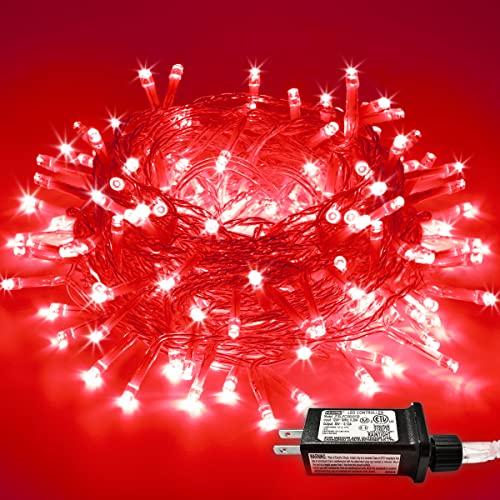JMEXSUSS Red Valentines Day Decor Lights Clear Wire, 66ft 200 LED Red Christmas String Twinkle Fairy Lights Outdoor Indoor Plug in for Room Party Tree Valentines Day Decorations