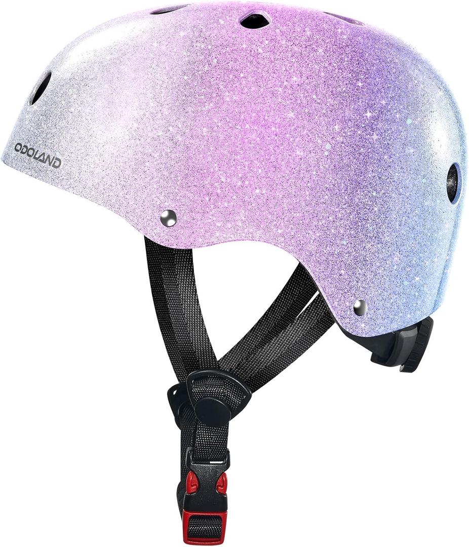 Odoland Kids Bike Helmet for Boys & Girls Age 2-10, Toddler Bicycle Helmet Adjustable Fits 48-55cm, Safety Multi-Sport Helmet Design for Children Cycling, Skating, Scooter, Outdoor Sports (A1-Sparkly Rainbow Gradient)