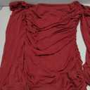 Ofenbuy Women's Mesh Long Sleeve Dress Square Neck Ruched Mini Bodycon Dress Stretch Party Cocktail Dresses, Wine Red M