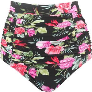 RELLECIGA Women's High Waisted Bikini Bottom Tummy Control Ruched Full Coverage Swim Bottom (Large, Peony Print)