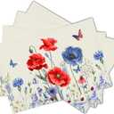 4th of July Placemats Set of 4 Red Blue Floral Patriotic Washable Non-Slip Heat Resistant Place Mats America Memorial Day Independence Day Table Mats 12x18 Inch