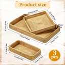 3 Pack Rattan Serving Tray, Woven Rectangular Storage Baskets, Natural Wicker Decorative Serving Baskets, Natural Woven Tray for Home Decor, Bathroom, Kitchen Counter
