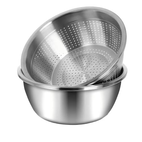 meleg otthon Stainless Steel Mixing Bowls, 8.5QT Salad Bowl, Metal Bowls With water filter basin, Stainless Steel Basin, Heavy Duty Deeper Edge Mirror Finish Dishwasher Safe Bowl (XXL)…
