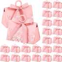 MotiMind 30 Sets Wedding Favor Boxes with Ribbon and Wooden Handle, Pink Favor Boxes for Baby Shower Favor Triangular Chocolate Gift Wrap Bags for Baby Shower Bridal Party, 5.9 x 3.9 x 2.8 Inch
