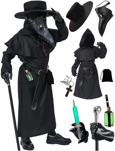 Absolute Vibe Plague Doctor Costume for Kids Halloween Outfit Cosplay Coat Mask for Boys Girls Combo set M