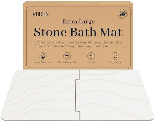 PUCUN 32 * 20 Stone Bath Mat Large Diatomaceous Earth Non-Slip Stone Shower Mat,Diatomite Bath Mat for Bathroom Floor -Super Absorbent,Natural, Easy to Clean(White) (used)