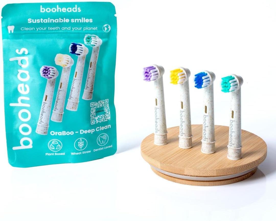 Booheads Oraboo Wheat Straw Plant-Based Electric Toothbrush Replacement Heads  Compatible with Oral-B Electric Toothbrush  Eco-Friendly Natural Bristle, BPA-Free Adult Replacement, 4 Pack