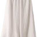 Minibee Women's Wide Leg Pants Loose Layer Capris Palazzo Elastic Waist Trousers (Medium, White)