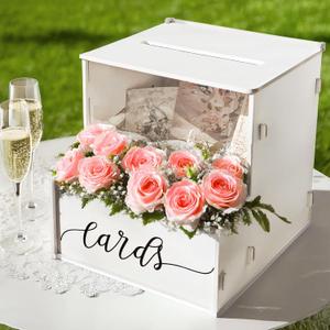 White Card Box with Slot, Wedding Card Boxes for Reception with Flower Trough, Elegant Suggestion Box for Gift Cards Envelope, Perfect for Birthday Bridal Shower Graduation Party Table Decor