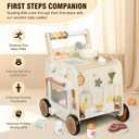 Pithfor Wooden Baby Walker, 3-in-1 Baby Push Walker, with Pretend Kitchen, Montessori Sensory Activity Center, Push Walker Toys for Babies Learning to Walk, Sit-to-Stand
