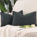 MADIZZ Pack of 2 Chenille Velvet Throw Pillow Covers 12x20 Inch Grey Blue Soft Neutral Decorative Throw Pillows Accent Boho Cushion Covers for Couch Sofa Modern Farmhouse Home Decor