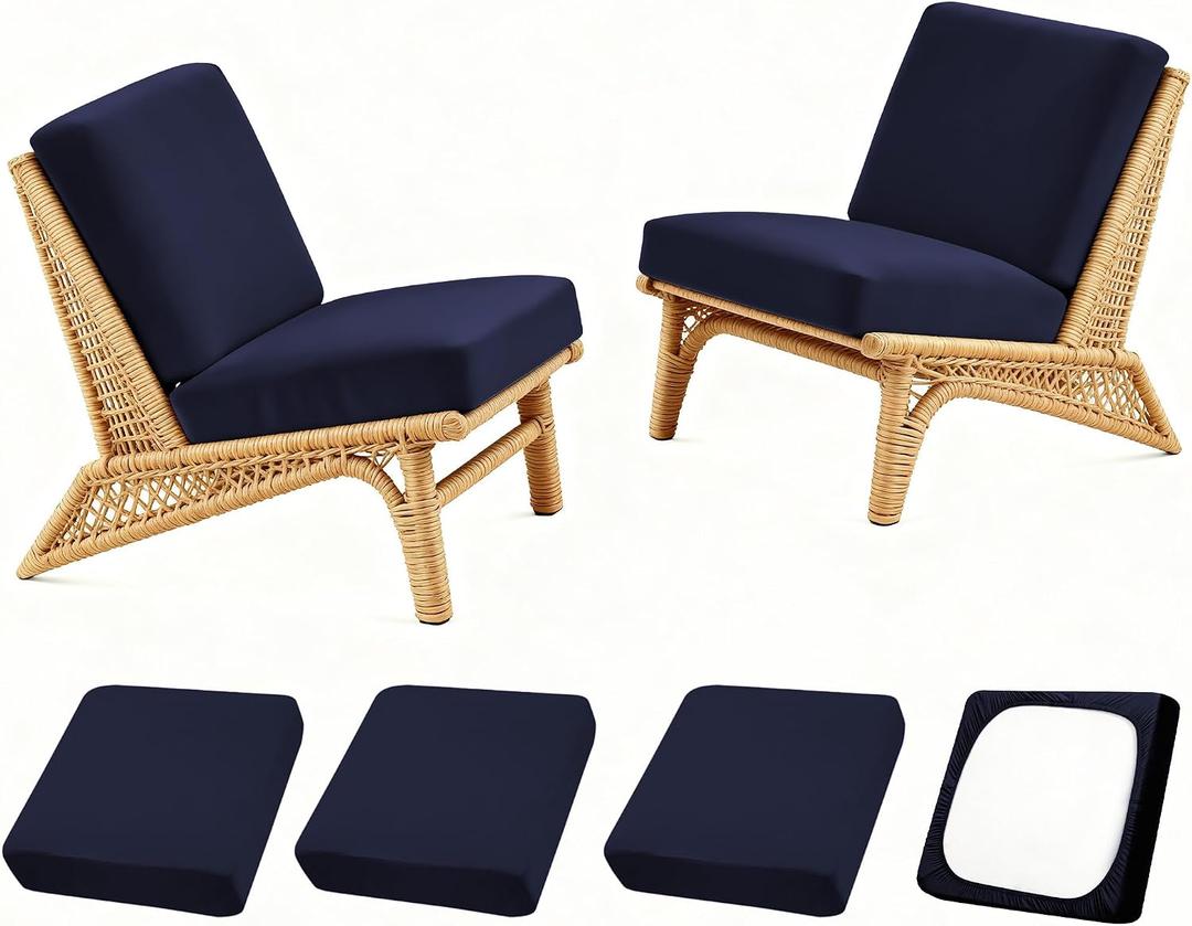 SUKAIKEQA 4PCS Patio Cushion Covers,Patio Furniture Couch Seat Slipcovers，Washable Furniture Protector, Replacement for Sofa Sectional Chair, Navy