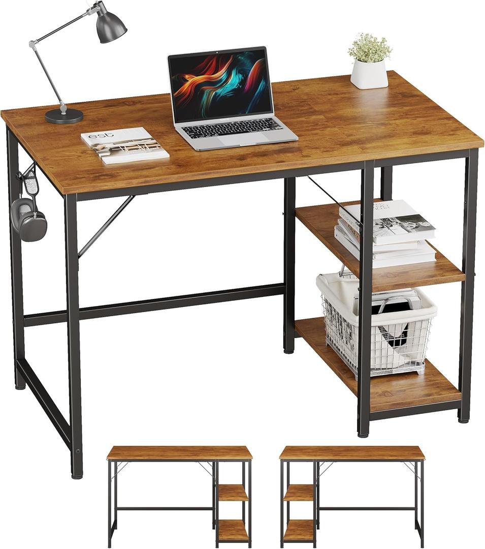 JOISCOPE Home Office Computer Desk with Wooden Storage Shelf, Office Desk and Gaming Table with Splice Board, 2-Tier Industrial Morden Laptop Study Writing Desk, 40 x 24 inches (Vintage Oak) (40inches)