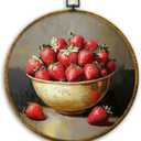 CUANFDDSF Moody Strawberry Cottage Kitchen Round Wall Art, Still Life Country Kitchen Wall Hanging Frame Decor, Vintage Fruit Farmhouse Canvas Prints Decorations for Home Dining Room, 10x10 Inch (Colour 05)