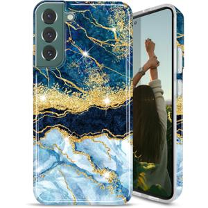 Galaxy S22 Case Gold Sparkle Glitter Marble Slim Shockproof TPU Soft Rubber Silicone Cover Phone Case for Samsung Galaxy S22 5G 6.1 inch 2022 Dark Blue