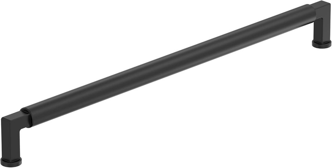 Amerock 12-5/8" Balon Matte Black Drawer Pull | 12-5/8 inch (320mm) Center-to-Center Mounting Distance and 13-3/16 inches Overall Length, Durable Zinc Cabinet Hardware