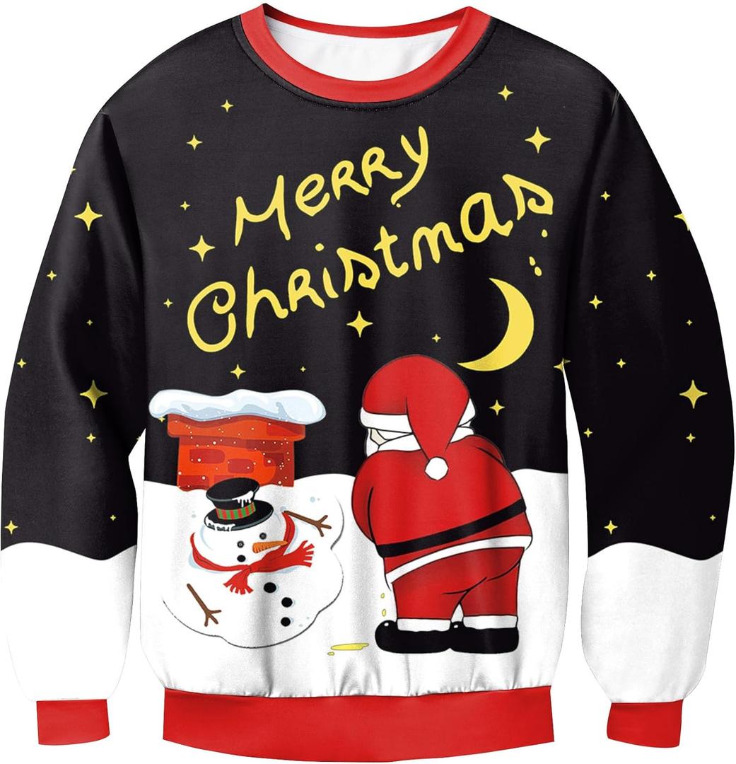 BesserBay Unisex Kids Ugly Christmas Sweater 3D Graphic Funny Long Sleeve Holiday Pullover Sweatshirt 4-14 Years (Black | Merry Christmas)