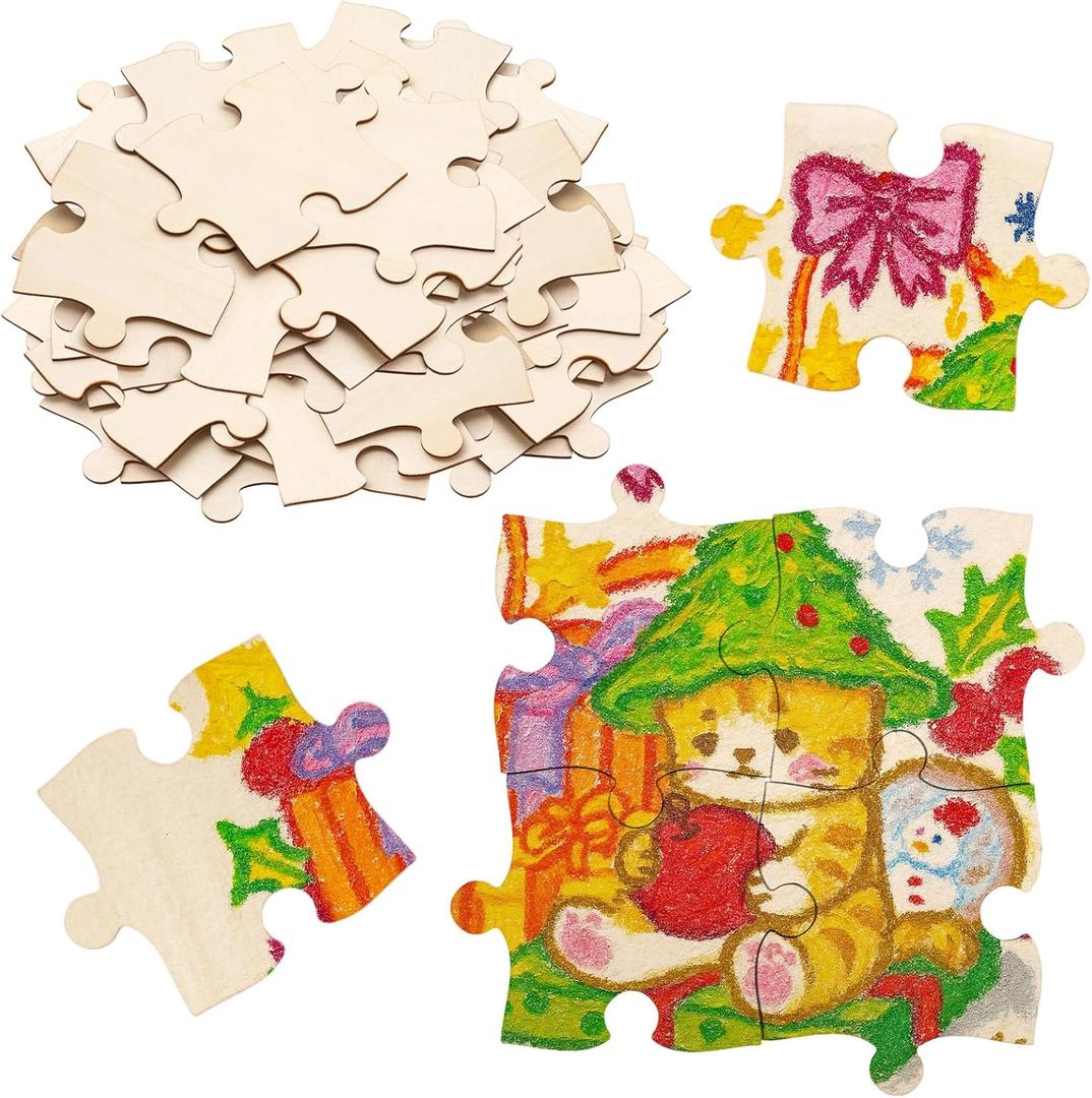 Seenelling 100 Pcs 4x5 Inch Large Blank Wooden Puzzle Pieces for Crafts DIY Make Your Own Puzzle to Draw on Unfinished Large Jigsaw Valentine's Day DIY Arts and Crafts Projects and Gift