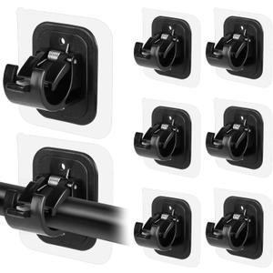 Codoule 8PCS No Drill Curtain Rod Brackets No Drilling Self Adhesive Curtain Rod Holder Hooks Nail Free Curtain Rod Hooks Curtain Hangers for Bathroom Kitchen Home Bathroom and Hotel (Black)