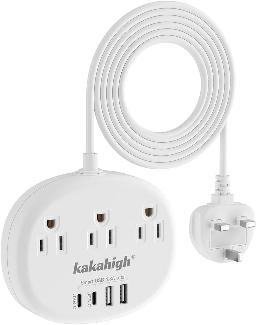 UK Adapters for Travel(13A), US to UK Plug Adapter with 3 Outlets 4 USB Ports (2 USB-C) Total Output 24W, Type G Travel Adapter for USA to British Ireland Scotland Hong Kong