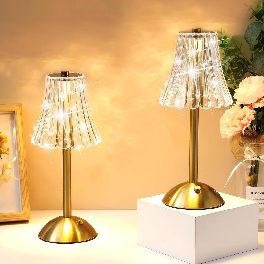 Liliful 8 Pcs Cordless Table Lamp Rechargeable Touch LED Small Gold Portable Battery Operated USB-c Desk Lamp 3 Color Dimmable for Bedroom Living Room Dining (Gold,Rose Style)