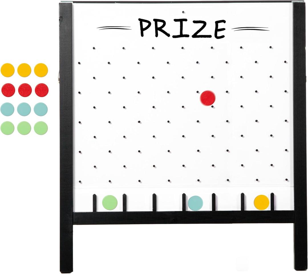 lyapa Large Portable Prize Drop Game - 41x27.5 Inch Double Sided Penny Drop Game, Wooden A-Frame Whiteboard Sign, Eraser & Token Storage Tote (28x41)