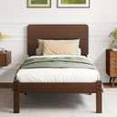 BOSRII 14in High Solid Bamboo Wood Platform Twin Size Bed Frame with Headboard, Reinforced Heavy Duty Metal Slats, Noise Free, No Box Spring Needed, Easy Assembly, Walnut