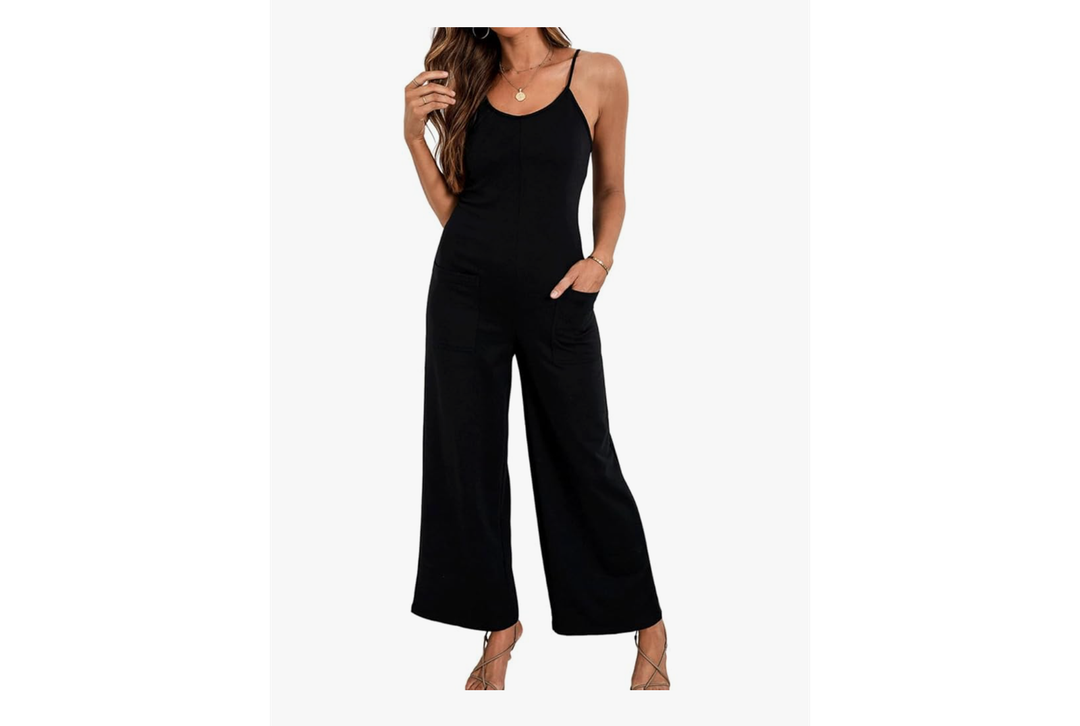 BZSFW Womens Casual Sleeveless Jumpsuits Spaghetti Strap Strethy Romper Loose Wide Leg Long Pants Overalls with Pockets, M
