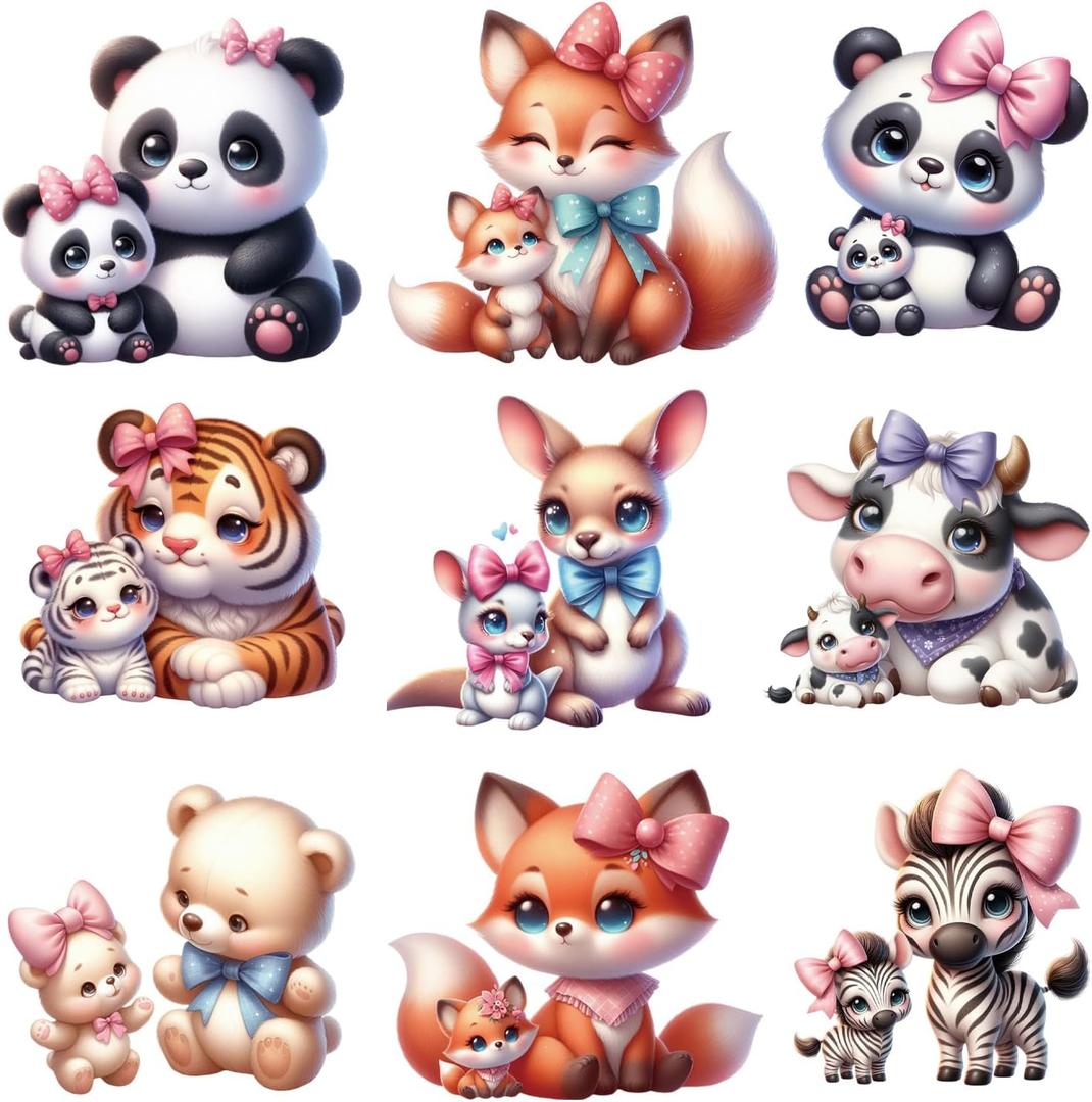 Animal Iron-On Transfer Decals for Clothing, Multi-Pack Pocket Size, DIY T-Shirts and Hoodies, Cute & Fun Designs Thermal Heat Sticker (H-1)