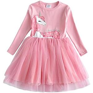 DXTON Girls Tutu Dresses Toddler Winter Long Sleeve Party Tulle Dresses for 4-5 Y