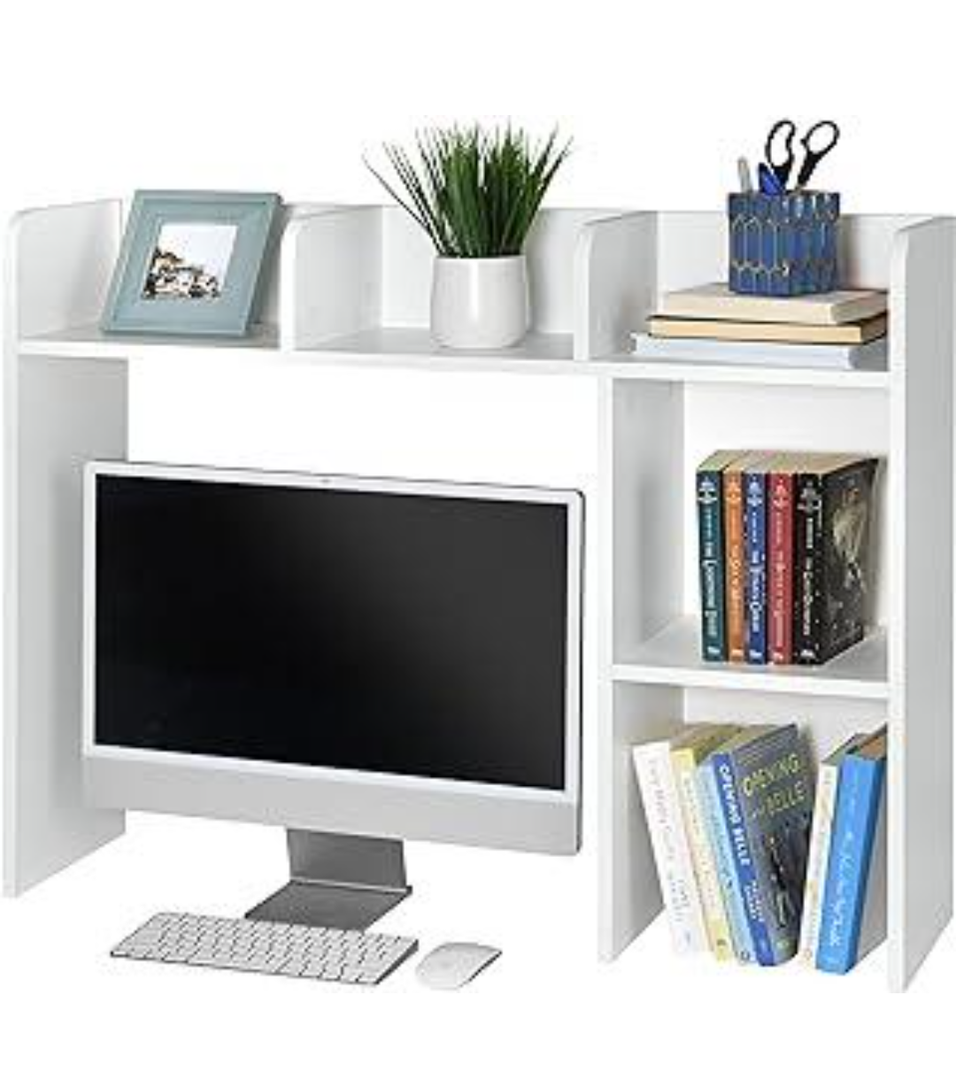 GlossyEnd Sturdy and Elegant Wood Dorm Desk Bookshelf Organizer, Office Desk Bookshelf Holder, Desktop Bookshelf Storage, Desk Book Organizer, Collage Dorm Desk Bookshelf, White